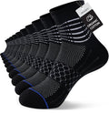 Ankle Compression Socks for Men Women Arch Support Athletic Cushioned Moisture Wicking Cotton Socks 5 Pairs (Large / Cotton -Black+blue(5 Pairs))