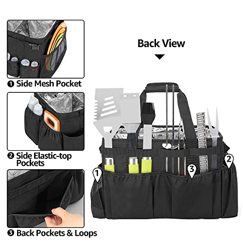 Large Grill Utensil Caddy with Paper Towel Holder for Cook Supplies (Black)