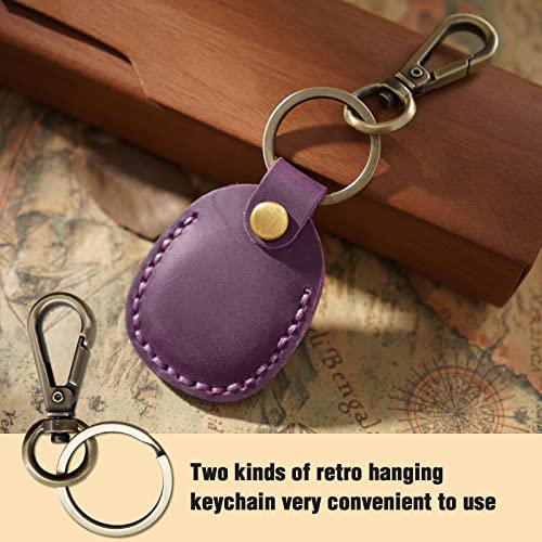 Genuine Leather AirTag Holder Compatible with Apple AirTag 2nd Gen & 1st Gen (Purple)