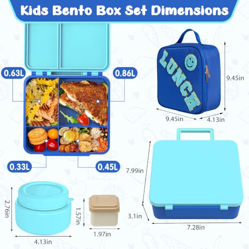 Kids Lunch Box with Thermo Insulated Lunch Bag for School (Blue)