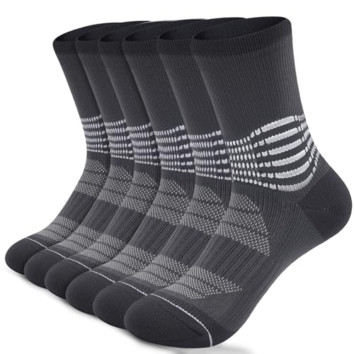 Crew Compression Socks for Women Men with Ankle Arch Support Plantar Fasciitis Relief 3 Pairs (Small / Grey(3 Pairs))