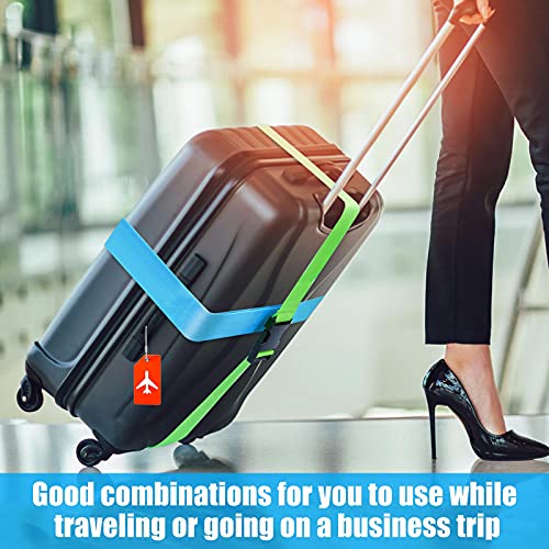 8 Pcs Luggage Straps Suitcase Tags Set for TSA Approved (Blue, Pink, Green, Orange / Airplane)