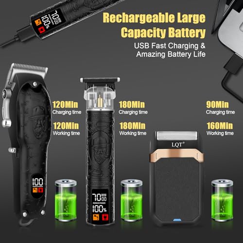 Professional Hair Clipper Set for Men Electric Shaver Razor Cordless Hair Cutting Barber Clippers Beard Trimmer Men’s Grooming Kit Gifts for him (Black)