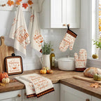 Fall Kitchen Decor Set (Cream Orange Plaid)