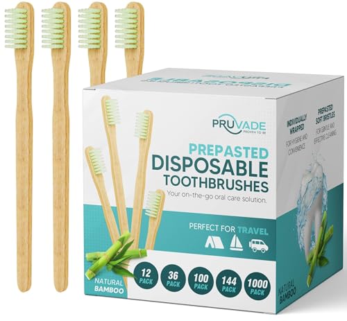 36 Pack Disposable Bamboo Toothbrushes with Toothpaste Built in (1 Count (Pack of 36))