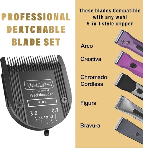 3-Pack 5-in-1 Replacement Blade Compatible with Wahl Animal Clipper, Black (Black / 3 Pack)