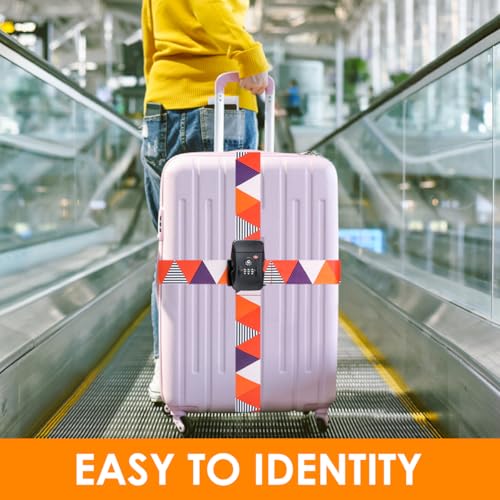 TSA Adjustable Travel Luggage Strap Suitcase Belt Travel Bag Accessories 1.96 in W x 6.23 ft L (Brilliant Triangle-With TSA Lock)