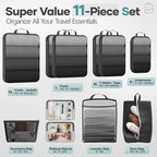 11 Set Compression Packing Cubes Garment Bags for Travel Essentials (Black / 11 set)