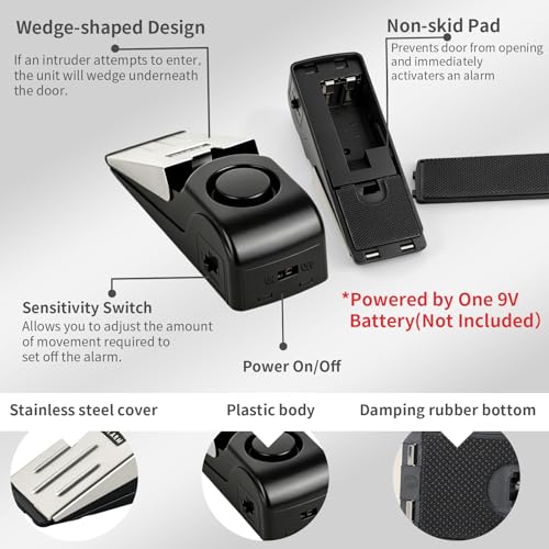 Portable Door Lock & Door Stop Alarm Set (Red)