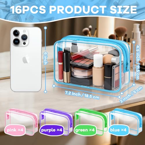16 Packs Clear Makeup Bag Bulk (16pcs Multicolored-M)