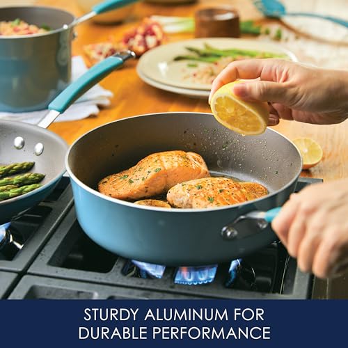 Cucina Nonstick Cookware Pots and Pans Set (Agave Blue / 14 Piece)