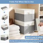 Large 22 Quart Linen Fabric Foldable Storage Bin Cube Organizer Basket with Flip (Gray & White / Medium - 4 Pack)