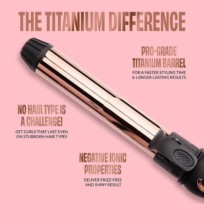 FoxyBae Automatic Curling Iron - Professional Auto Rotating Hair Curler Wand for Long Hair w/Temp Control - 1.25” Titanium Hot Hair Styling Tools for Silky Curls - Self Hair Curlers [Black Rose-Gold]