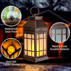 18" Solar Lanterns Outdoor Waterproof Flickering Flame Copper (Antique Copper)