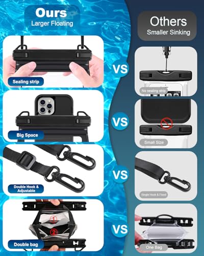 Large Waterproof Phone Pouch Floating (Extra Large, 8.5'' / Black)