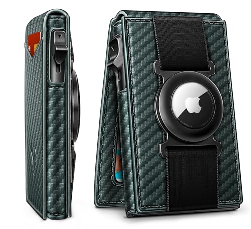 Men Leather Wallet for AirTag (Dark Green8618)