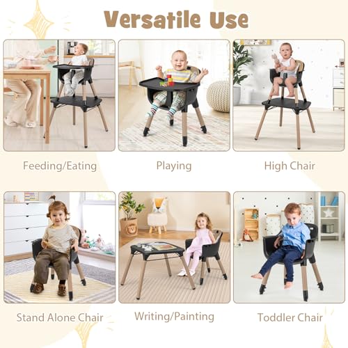 6-in-1 High Chair, Convertible Highchair for Babies and Toddlers/Kids Chair Table Set/Infant Feeding Chair w/Safety Harness, PU Leather Cushion & Removable Food Tray (Coffee) (Coffee)