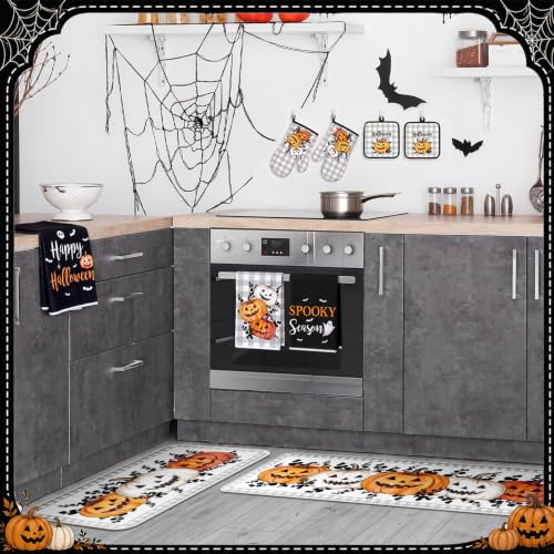 10 Pcs Halloween Kitchen Decor Set Pumpkin Kitchen Rugs (Black, Gray / Halloween Pumpkin)