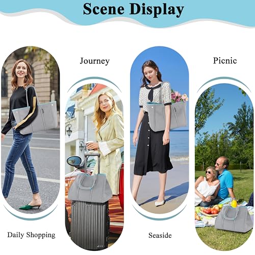 Neoprene Multipurpose Beach Bag Tote with Inner Zipper Pocket (Silver Gray / X-Large)