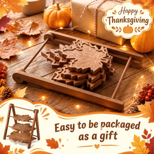 3 Tier Maple Leaf Serving Tray with 16" Collapsible Ladder Stand (Maple Leaf)