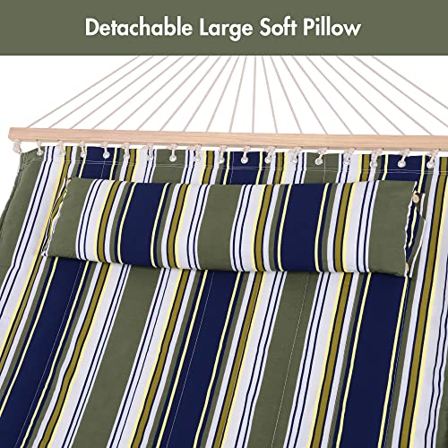 Double Hammock with Stand 12FT (2 Person With Stand / Blue & Green Stripes)