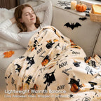 Halloween Fleece Throw Blanket (Halloween Pumpkin Cat / Throw(50" X 60"))