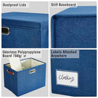 17" Large Fabric Storage Box with Lids (Navy / Large -2 Pack)