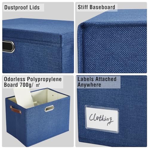 17" Large Fabric Storage Box with Lids (Navy / Large -2 Pack)