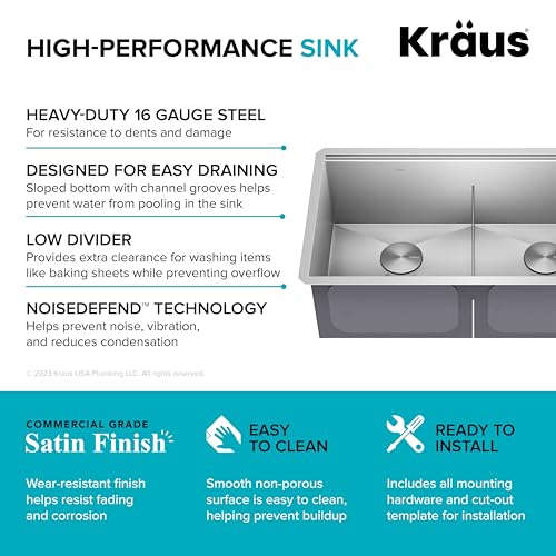 Stainless Steel 33 in Double Bowl Undermount Kitchen Sink KWU112 (Stainless Steel / 33 inch / Double Bowl Sink)