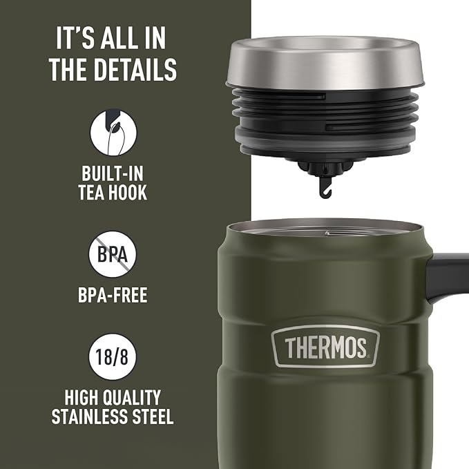 THERMOS Stainless King Vacuum-Insulated Travel Mug, 16 Ounce, Army Green - Image 4