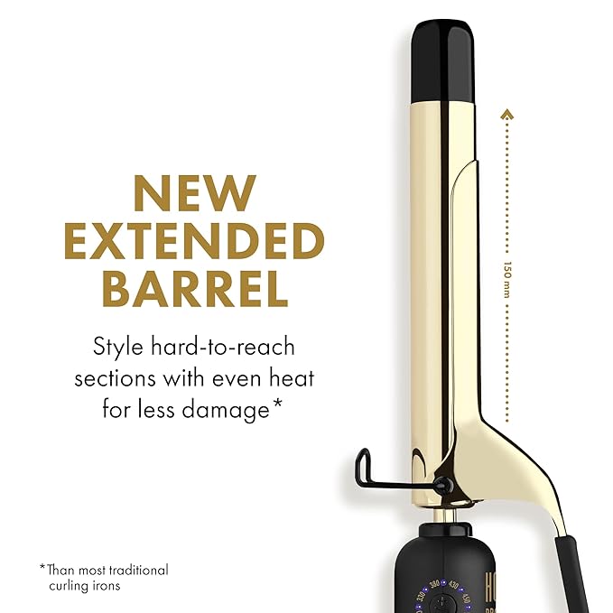 HOT TOOLS 24K Gold Professional Extended Barrel Curling Iron with Clamp for Bouncy Curls - 24K Gold Technology for_Long-Lasting Results & Longer Barrel for Easy Styling 1" (Pack of 6)