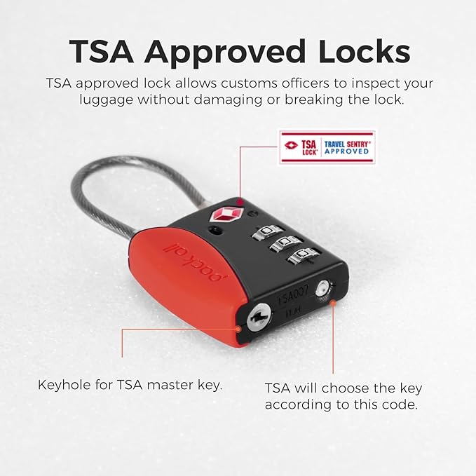 pack all TSA Approved Cable Luggage Locks, 3 Digit Combination Padlocks - Image 6