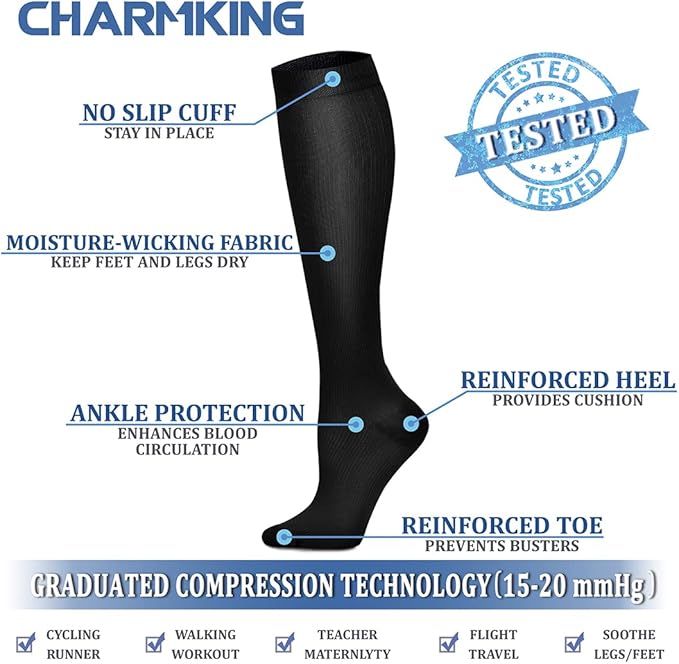 CHARMKING Compression Socks for Women & Men Circulation 15-20 mmHg is Best - Image 5