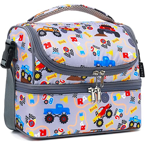 Double Decker Cooler Insulated Lunch Bag Large Tote for Boys (Truck)