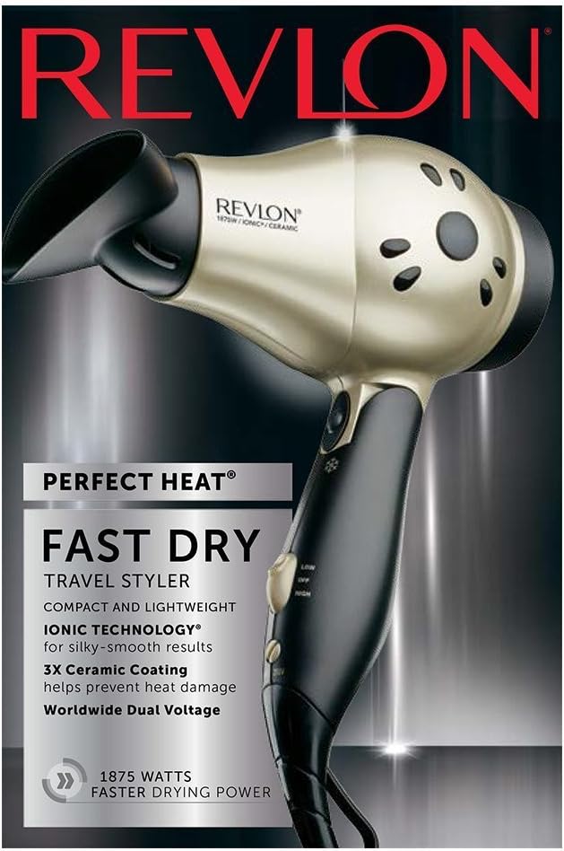 REVLON 1875W Compact Folding Handle Hair Dryer | Great for Travel
