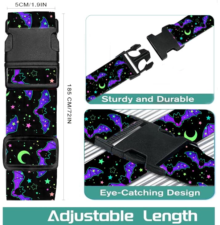 Luggage Straps for Suitcases Travel Belt Accessories (Bats Stars)