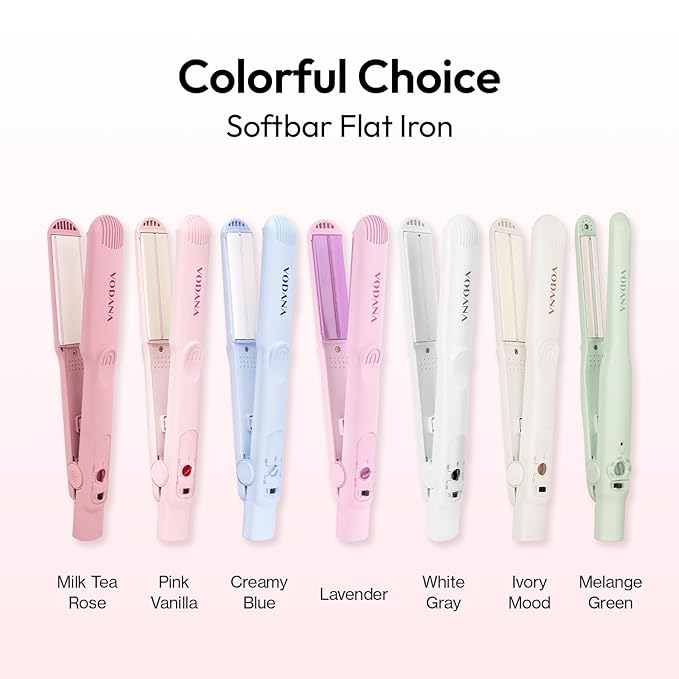 VODANA Professional Softbar Flat Iron - Ceramic Straightener with Patented Silicone Bar, Smooth & Quick Styling, Healthy Hair Solution, Dual Voltage for Worldwide Use (1 inch, Ivory)