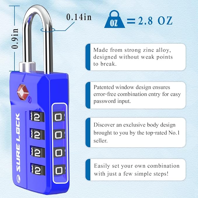 SURE LOCK TSA Approved 4-Digit Resettable Combination Luggage Locks - Image 3