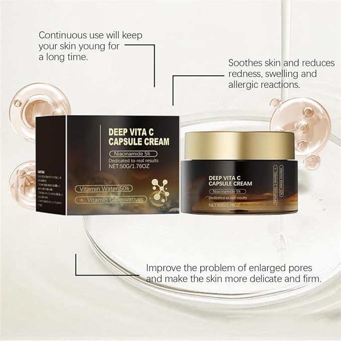 Deep Vitamin C Golden Capsule Face Moisturizer - Liposome Capsules For Wrinkles, Skin Radiance - Transparent Gel with Collagen & Niacinamide for Firming, Repairing, Hydrating Skin Care