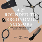 Ontaki Mustache Scissors - 4.2" Black Japanese Steel - Beard & Nose Hair Trimming Scissors for Men - Rounded Tip Ergonomic Handles - Hand-Forged Mustache Grooming Kit