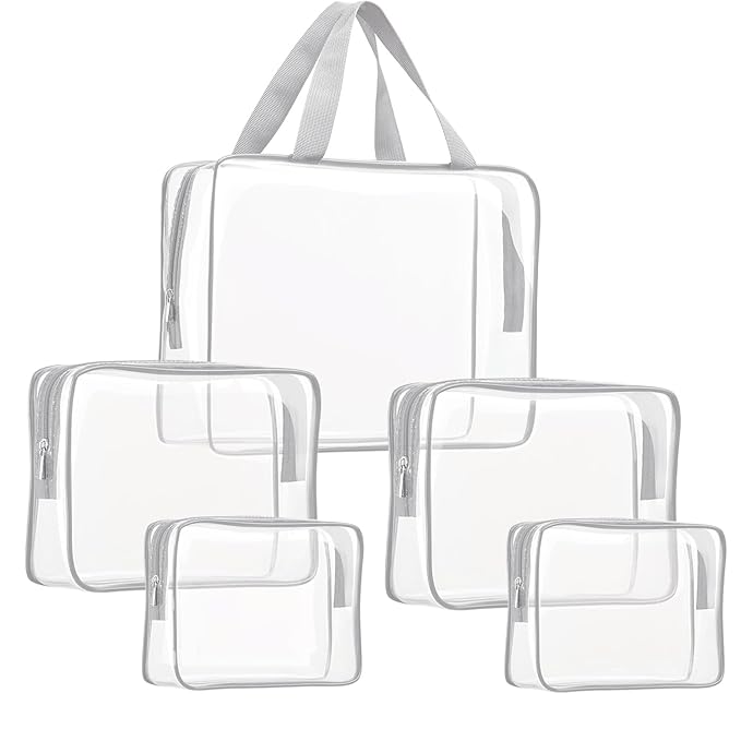 5Pcs Crystal Clear PVC Travel Toiletry Bag Kit by ROYBENS