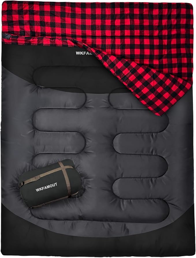 Double Sleeping Bag for Adults Machine Washable 2 Person Camping Sleeping Bag by WKFAMOUTCAMP