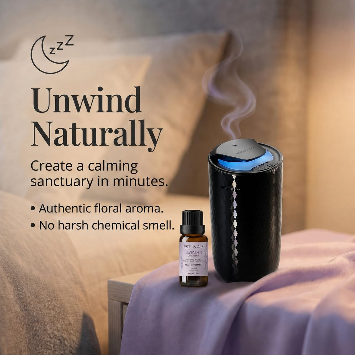 Waterless Essential Oil Diffuser Starter Kit with 15ml French Lavender Oil (Black2)