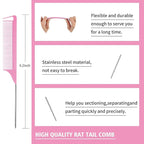 Goiple Hair Styling Brush Set, 12 Pieces Nylon Teasing Hair Brush Rat Tail Comb with Duckbill Clips, Double Sided Edge Brush for Edge & Back Brushing, Combing, Slicking Hair for Women Girls (Pink)