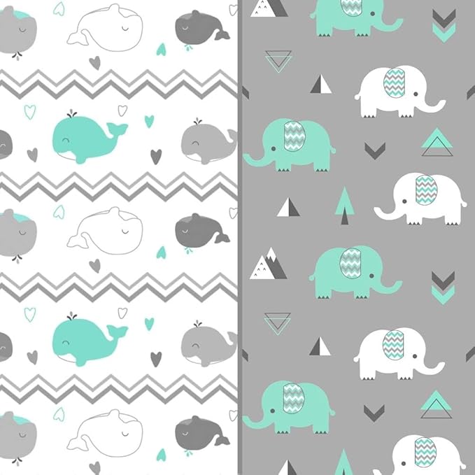 Stretchy Changing Pad Covers for Boys Girls, 2 Pack Jersey Knit, Elephant & - Image 9