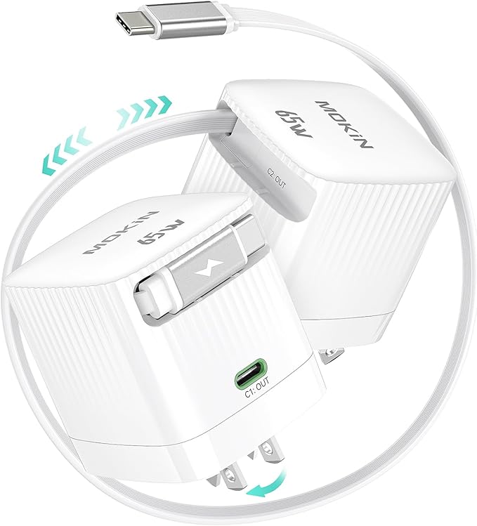 Retractable Wall Charger, 65W PD Fast USB C Charger Block by imokin