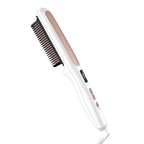 Conair Double Ceramic Hair Straightener Brush, Heated Straightening Brush for Smooth, Shiny Hair, V-Shaped Heated Bristles for Closer Contact, 5 LED Heat Settings, Dual Voltage, White