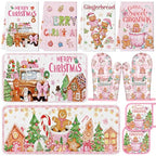 10 Pcs Christmas Gingerbread Man Kitchen Decor Accessories Set (Pink / Gingerbread Man)