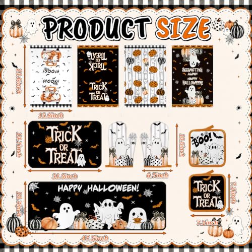 10 Pcs Halloween Ghost Kitchen Decor Accessories Set with Rugs (Black, Orange / Ghost Pumpkins)