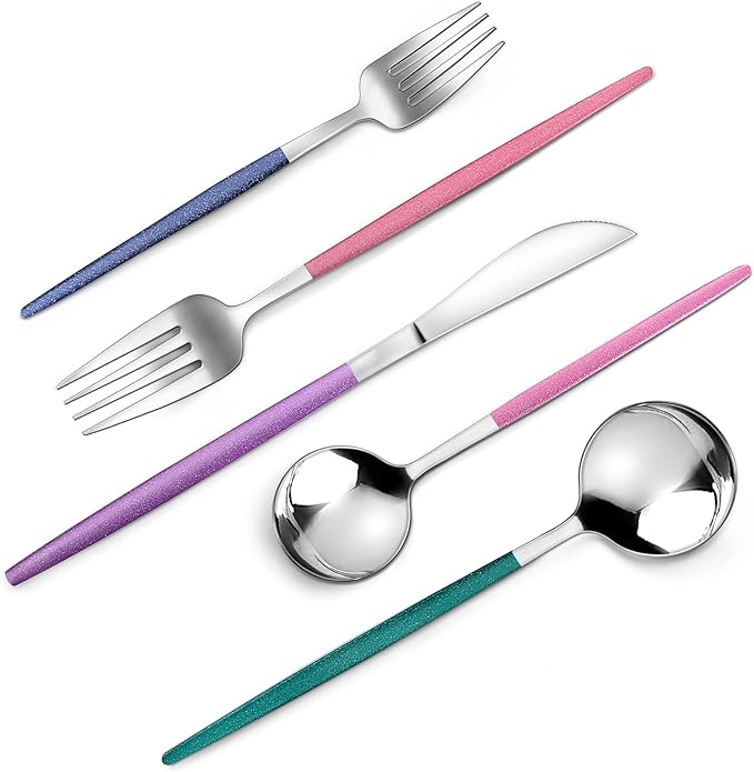 Mirror Silver multicolor Silverware Set, 20-Piece Stainless Steel Flatware Set by VANVRO